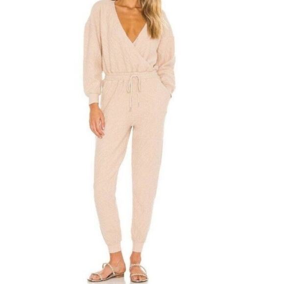 L Space Coastin Jogger Jumpsuit Tan Beige Pockets Drawstring Waist XL NWT Comfy - Picture 1 of 15